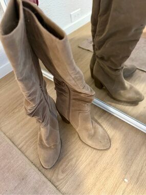 Women's Tall Suede Slouch Boot in Taupe